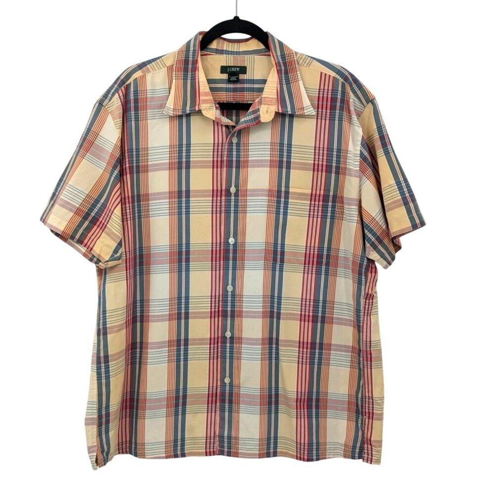 J.Crew Button-Down Shirt Men Size Large Plaid Short Sleeve Preppy Casual Cowboy